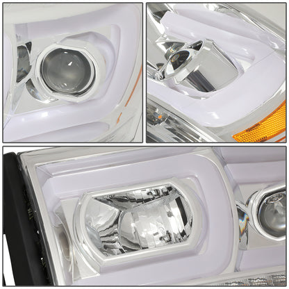 FAROS 06-08 DODGE RAM 1500 / 06-09 DODGE RAM 2500, 3500 - FITS MODELS WITH HALOGEN HEADLAMPS ONLY - DUAL LED DRL - PROJECTOR - CHROME HOUSING / AMBER CORNER - H1 LOW BEAM / H1 HIGH BEAM / INTEGRATED LED SIGNAL & MARKER