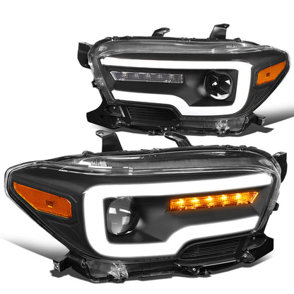 FAROS 16-20 TOYOTA TACOMA - FITS MODELS WITH HALOGEN HEADLIGHTS WITHOUT LED DRL - PROJECTOR - SEQUENTIAL TURN SIGNAL - LED DRL - BLACK HOUSING / AMBER CORNER - H7 LOW BEAM / HIGH BEAM, 2825 SIDE MARKER