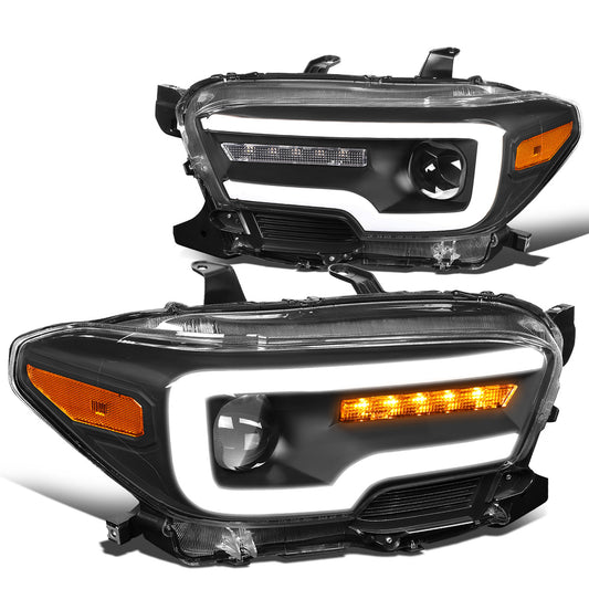 FAROS 16-20 TOYOTA TACOMA - FITS MODELS WITH HALOGEN HEADLIGHTS WITHOUT LED DRL - PROJECTOR - SEQUENTIAL TURN SIGNAL - LED DRL - BLACK HOUSING / AMBER CORNER - H7 LOW BEAM / HIGH BEAM, 2825 SIDE MARKER