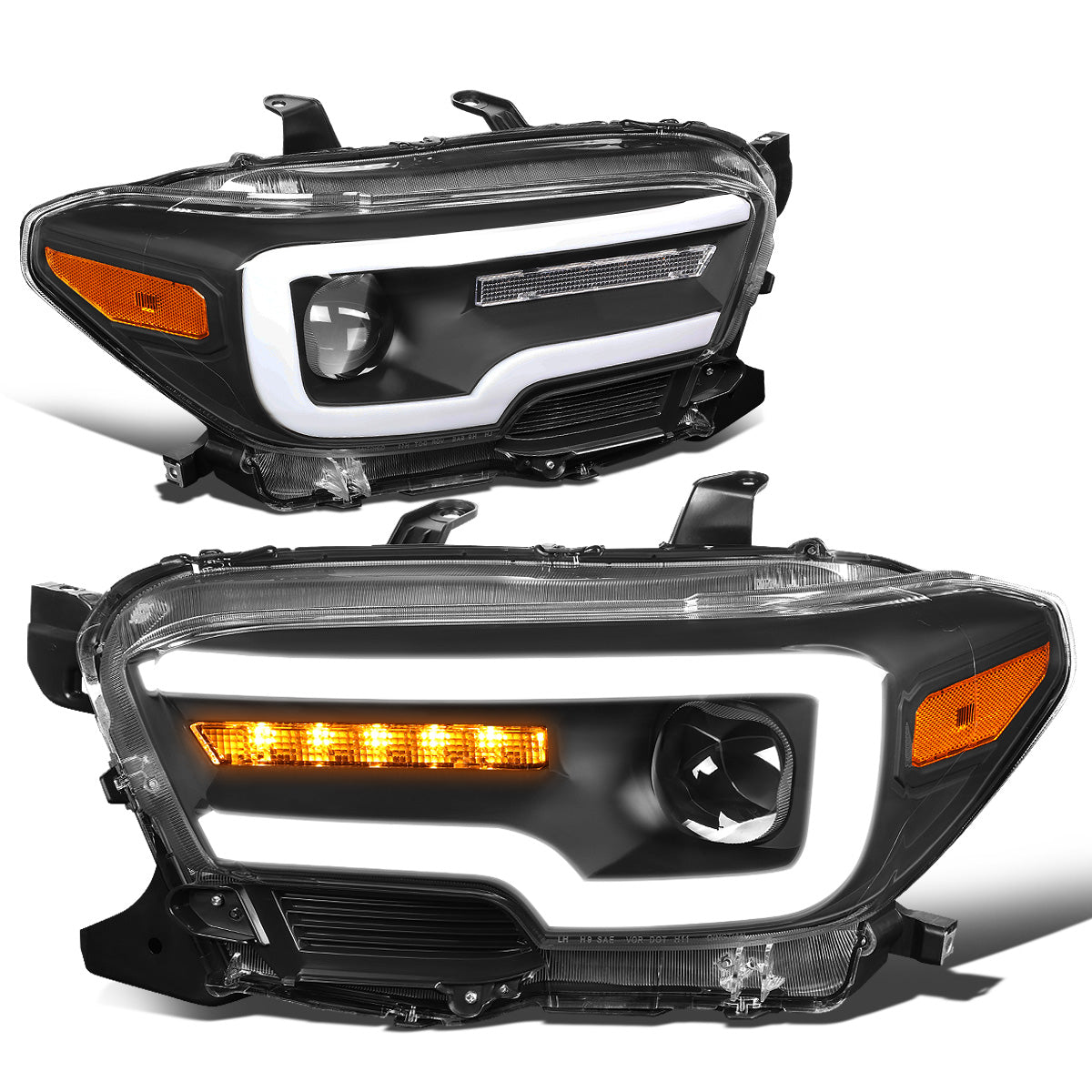 FAROS 16-20 TOYOTA TACOMA - FITS MODELS WITH HALOGEN HEADLIGHTS WITHOUT LED DRL - PROJECTOR - SEQUENTIAL TURN SIGNAL - LED DRL - BLACK HOUSING / AMBER CORNER - H7 LOW BEAM / HIGH BEAM, 2825 SIDE MARKER