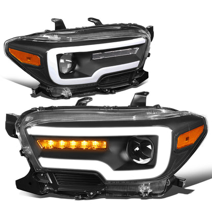 FAROS 16-20 TOYOTA TACOMA - FITS MODELS WITH HALOGEN HEADLIGHTS WITHOUT LED DRL - PROJECTOR - SEQUENTIAL TURN SIGNAL - LED DRL - BLACK HOUSING / AMBER CORNER - H7 LOW BEAM / HIGH BEAM, 2825 SIDE MARKER
