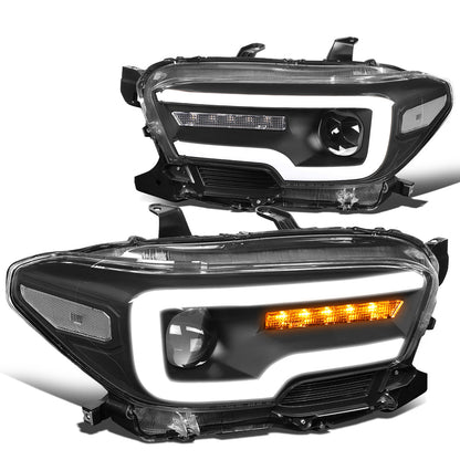 FAROS 16-20 TOYOTA TACOMA - FITS MODELS WITH HALOGEN HEADLIGHTS WITHOUT LED DRL - SEQUENTIAL SIGNAL LED DRL - PROJECTOR LOW BEAM - BLACK HOUSING / CLEAR CORNER - H7 HIGH / LOW BEAM / 2825 MARKER