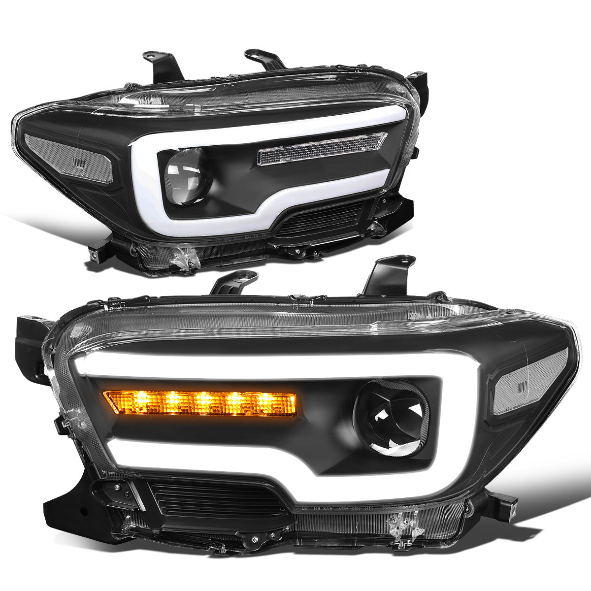 FAROS 16-20 TOYOTA TACOMA - FITS MODELS WITH HALOGEN HEADLIGHTS WITHOUT LED DRL - SEQUENTIAL SIGNAL LED DRL - PROJECTOR LOW BEAM - BLACK HOUSING / CLEAR CORNER - H7 HIGH / LOW BEAM / 2825 MARKER