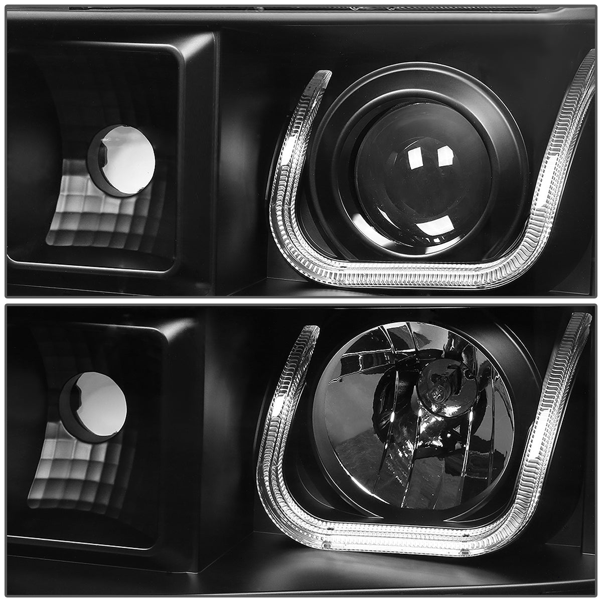 FAROS 07-13 GMC SIERRA 1500, 2500HD, 3500HD 2/4-DOOR - LED - U-BAR HALO PROJECTOR - BLACK HOUSING / AMBER CORNER - H11 LOW BEAM / 9005 HIGH BEAM