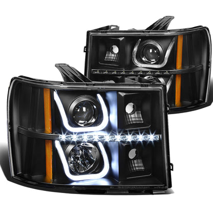 FAROS 07-13 GMC SIERRA 1500, 2500HD, 3500HD 2/4-DOOR - LED - U-BAR HALO PROJECTOR - BLACK HOUSING / AMBER CORNER - H11 LOW BEAM / 9005 HIGH BEAM