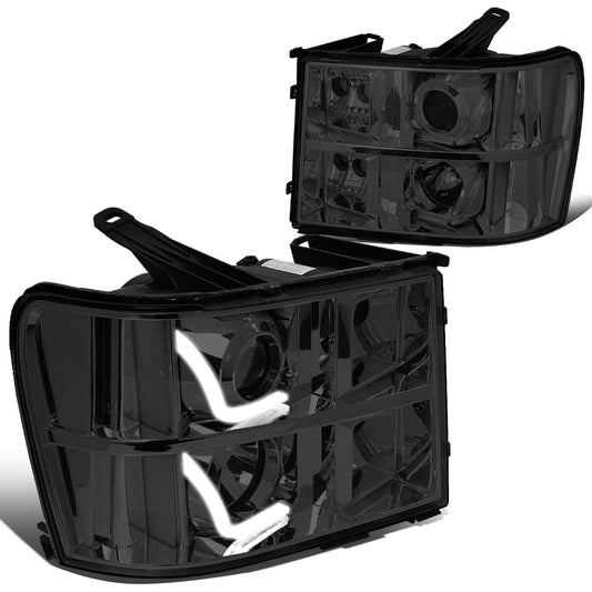 FAROS 07-13 GMC SIERRA 1500, 2500HD, 3500HD 2/4-DOOR - L-BAR HALO PROJECTOR - SMOKE HOUSING / CLEAR CORNER - H11 LOW BEAM / 9005 HIGH BEAM