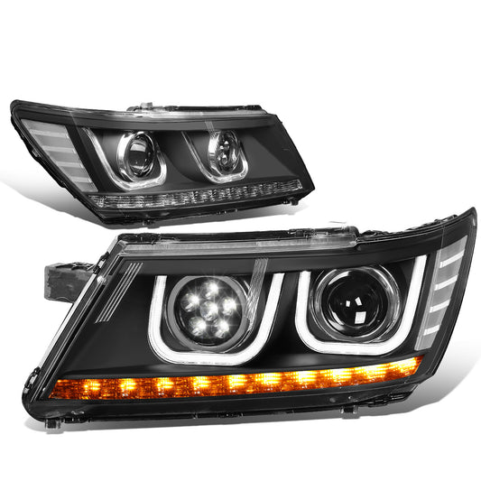 FAROS 09-17 DODGE JOURNEY 4-DOOR - LED U-BAR DRL - HALO PROJECTOR LOW BEAM / 5 LED HIGH BEAM - BLACK HOUSING / CLEAR CORNER - H7 LOW BEAM