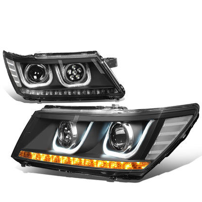 FAROS 09-17 DODGE JOURNEY 4-DOOR - LED U-BAR DRL - HALO PROJECTOR LOW BEAM / 5 LED HIGH BEAM - BLACK HOUSING / CLEAR CORNER - H7 LOW BEAM