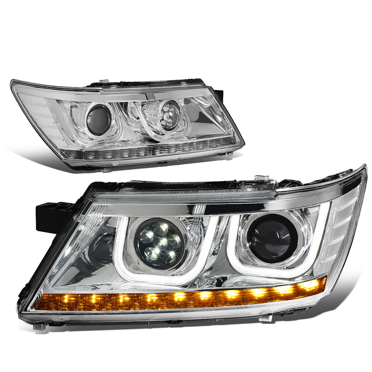 FAROS 09-17 DODGE JOURNEY 4-DOOR - LED U-BAR DRL - HALO PROJECTOR LOW BEAM / 5 LED HIGH BEAM - CHROME HOUSING / CLEAR CORNER - H7 LOW BEAM