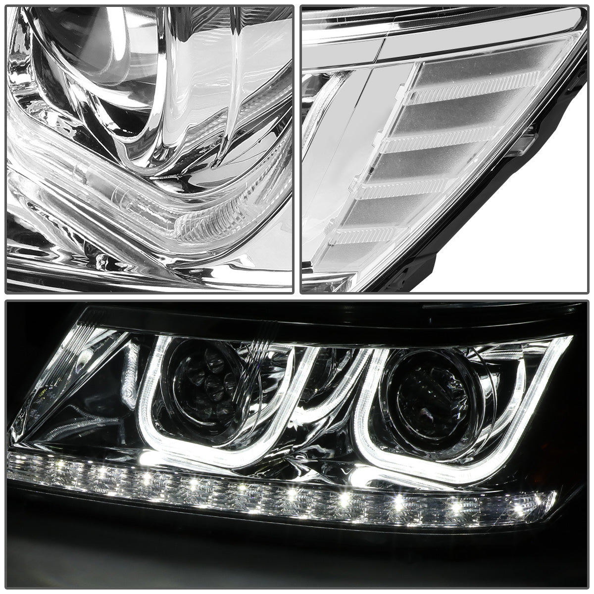 FAROS 09-17 DODGE JOURNEY 4-DOOR - LED U-BAR DRL - HALO PROJECTOR LOW BEAM / 5 LED HIGH BEAM - CHROME HOUSING / CLEAR CORNER - H7 LOW BEAM