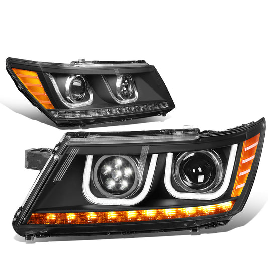 FAROS 09-17 DODGE JOURNEY 4-DOOR - LED U-BAR DRL - HALO PROJECTOR LOW BEAM / 5 LED HIGH BEAM - BLACK HOUSING / AMBER CORNER - H7 LOW BEAM