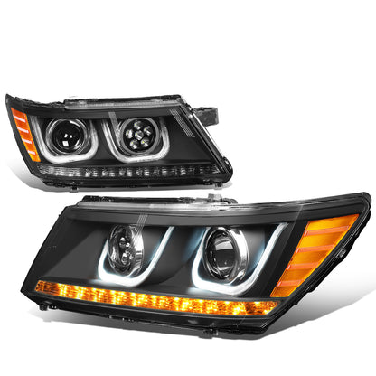 FAROS 09-17 DODGE JOURNEY 4-DOOR - LED U-BAR DRL - HALO PROJECTOR LOW BEAM / 5 LED HIGH BEAM - BLACK HOUSING / AMBER CORNER - H7 LOW BEAM