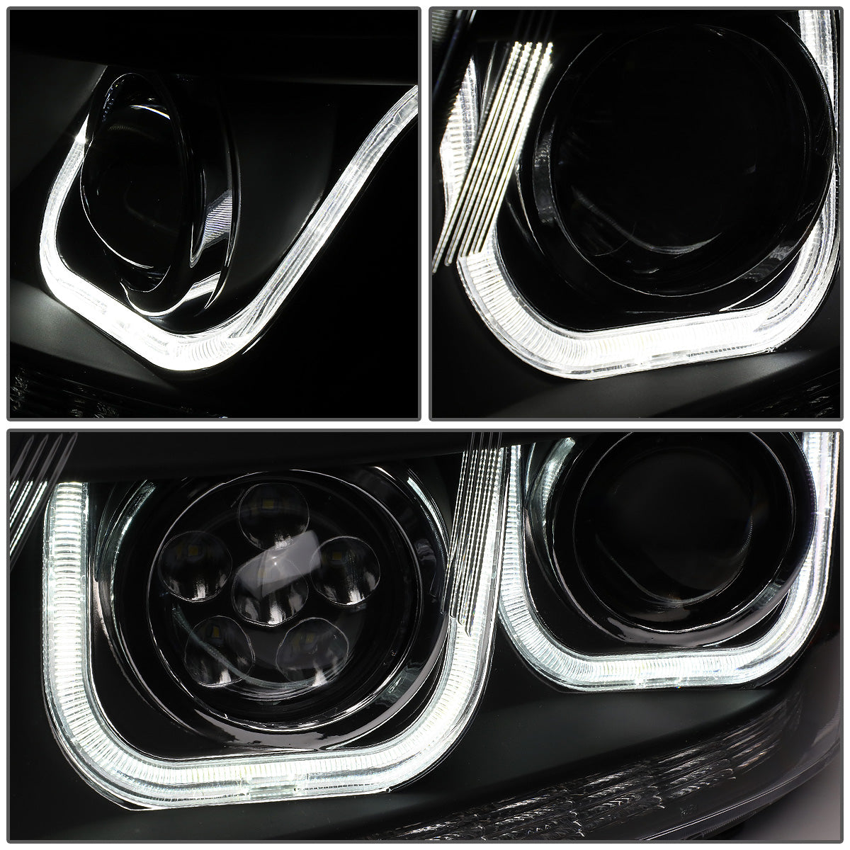 FAROS 09-17 DODGE JOURNEY 4-DOOR - LED U-BAR DRL - HALO PROJECTOR LOW BEAM / 5 LED HIGH BEAM - BLACK HOUSING / AMBER CORNER - H7 LOW BEAM