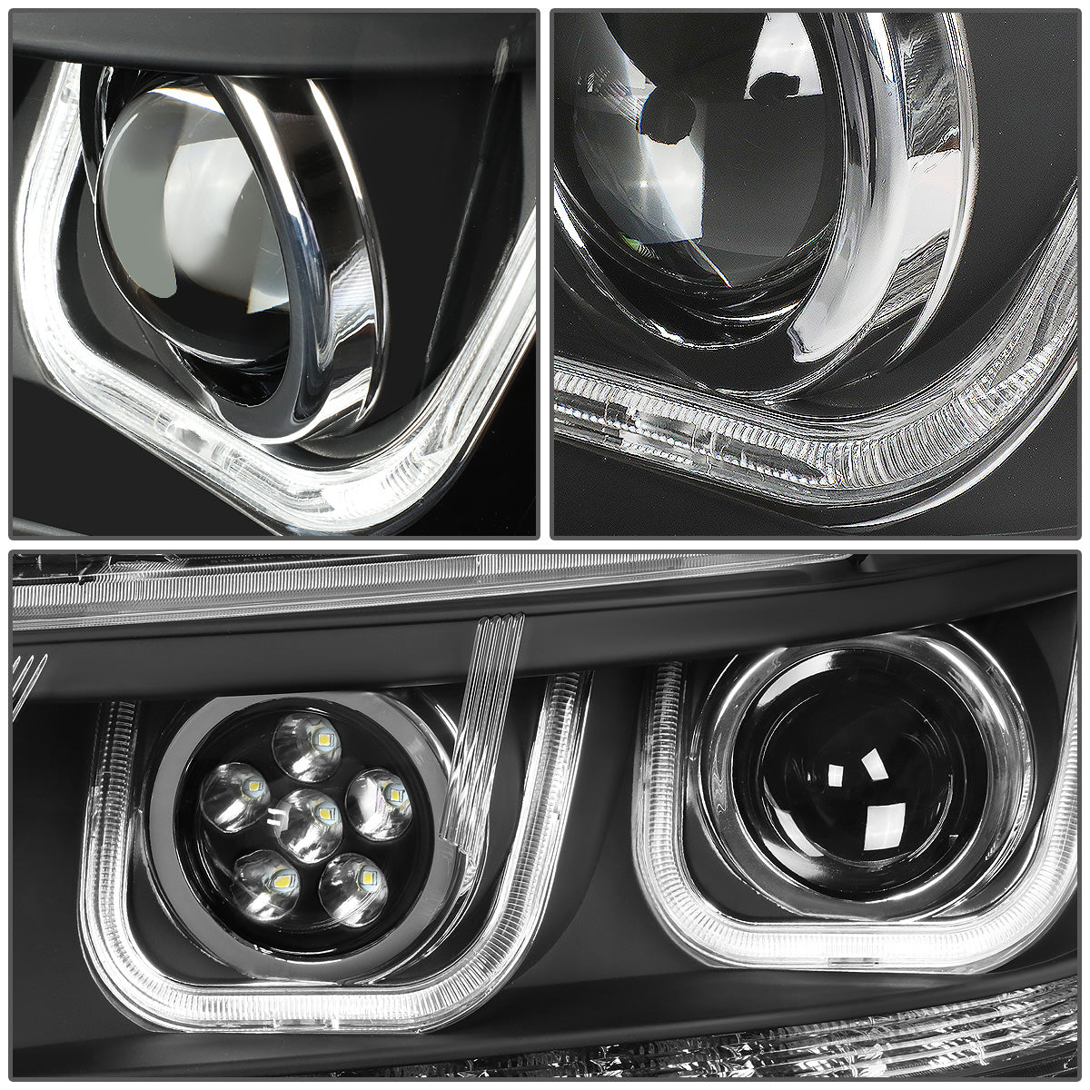 FAROS 09-17 DODGE JOURNEY 4-DOOR - LED U-BAR DRL - HALO PROJECTOR LOW BEAM / 5 LED HIGH BEAM - BLACK HOUSING / AMBER CORNER - H7 LOW BEAM