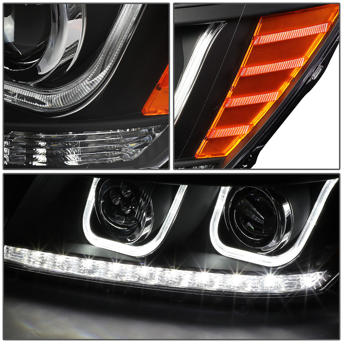 FAROS 09-17 DODGE JOURNEY 4-DOOR - LED U-BAR DRL - HALO PROJECTOR LOW BEAM / 5 LED HIGH BEAM - BLACK HOUSING / AMBER CORNER - H7 LOW BEAM