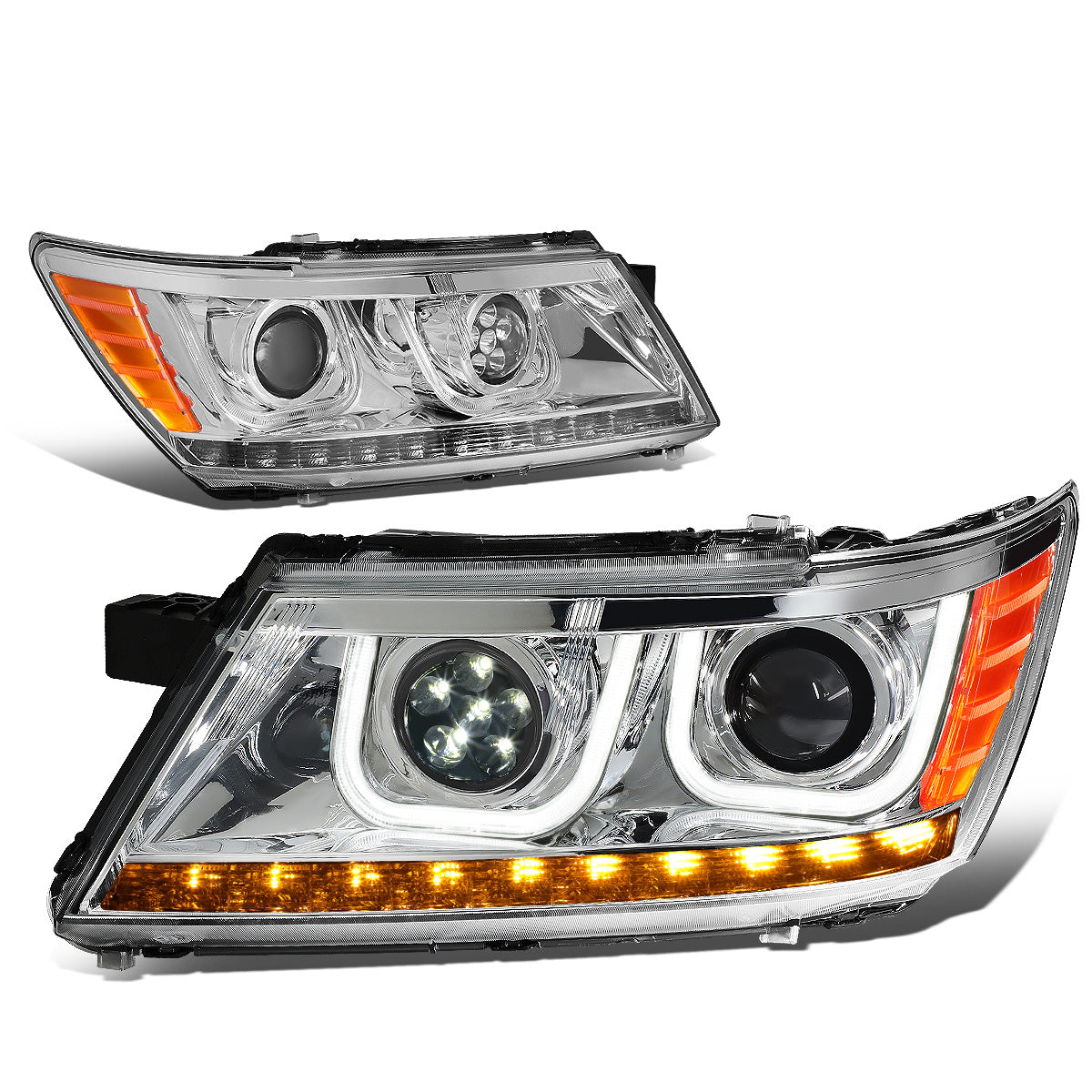 FAROS 09-17 DODGE JOURNEY 4-DOOR - LED U-BAR DRL - HALO PROJECTOR LOW BEAM / 5 LED HIGH BEAM - CHROME HOUSING / AMBER CORNER - H7 LOW BEAM