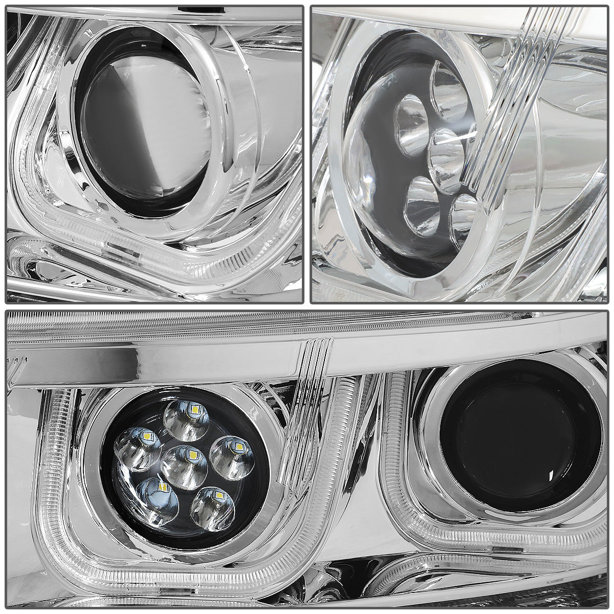 FAROS 09-17 DODGE JOURNEY 4-DOOR - LED U-BAR DRL - HALO PROJECTOR LOW BEAM / 5 LED HIGH BEAM - CHROME HOUSING / AMBER CORNER - H7 LOW BEAM