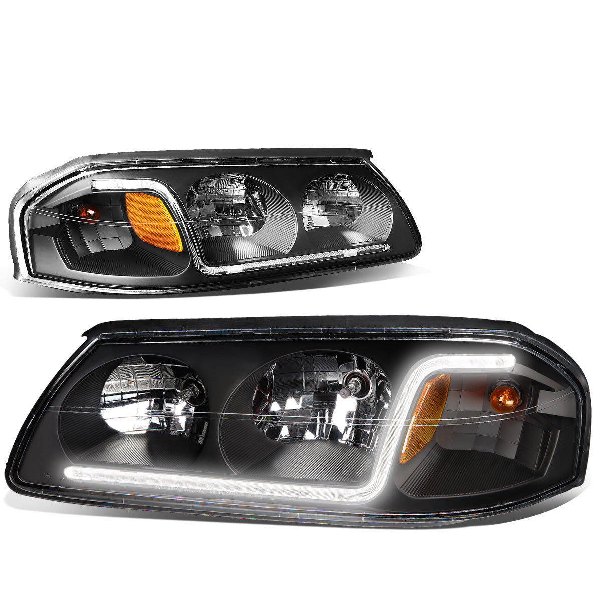 FAROS 00-05 CHEVY IMPALA 4-DOOR - LED DRL - BLACK HOUSING / AMBER CORNER - 9006 LOW BEAM / 9005 HIGH BEAM