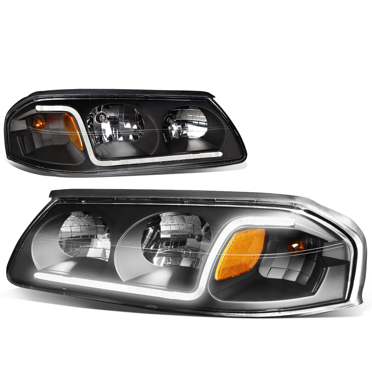 FAROS 00-05 CHEVY IMPALA 4-DOOR - LED DRL - BLACK HOUSING / AMBER CORNER - 9006 LOW BEAM / 9005 HIGH BEAM