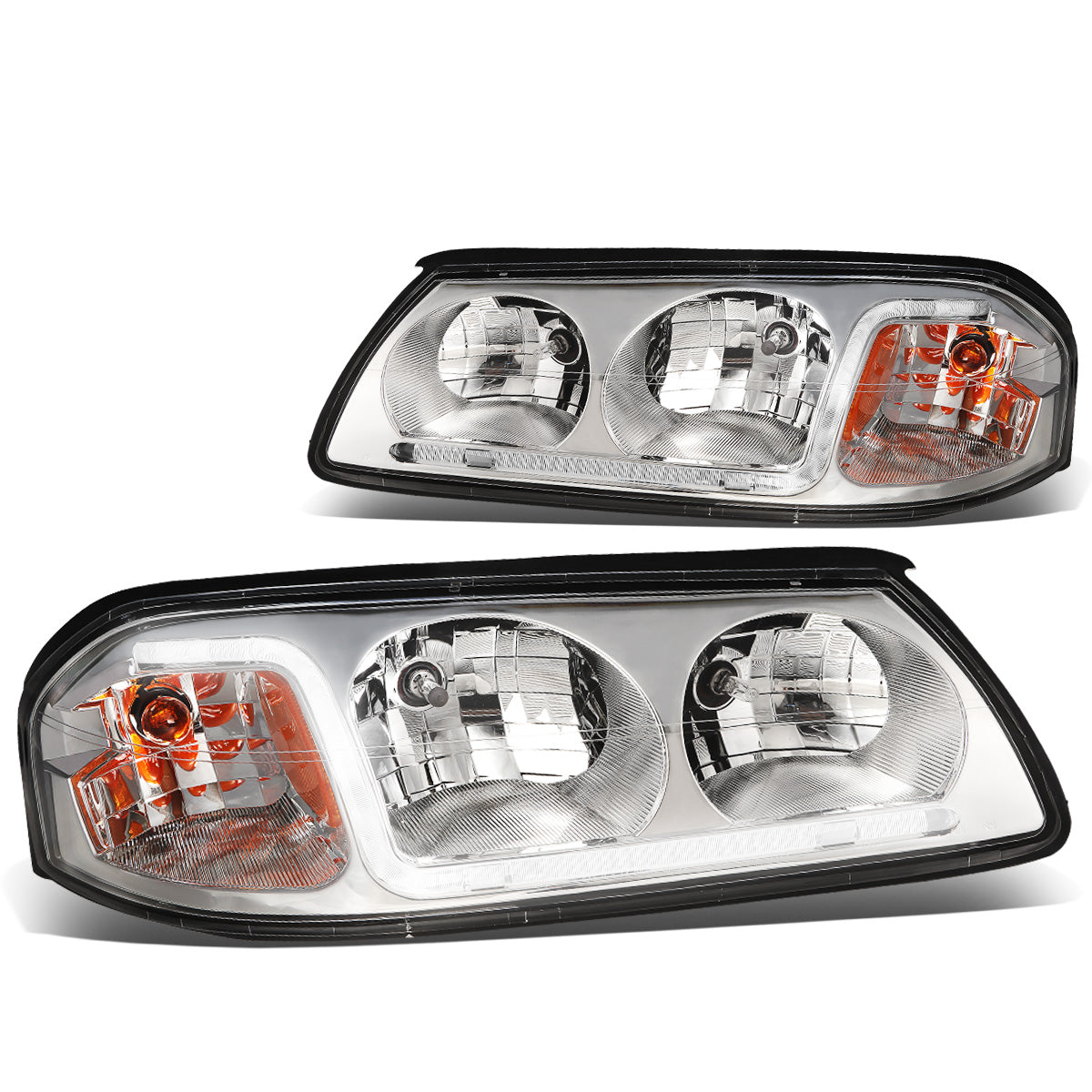 FAROS 00-05 CHEVY IMPALA 4-DOOR - LED DRL - CHROME HOUSING / AMBER CORNER - 9006 LOW BEAM / 9005 HIGH BEAM