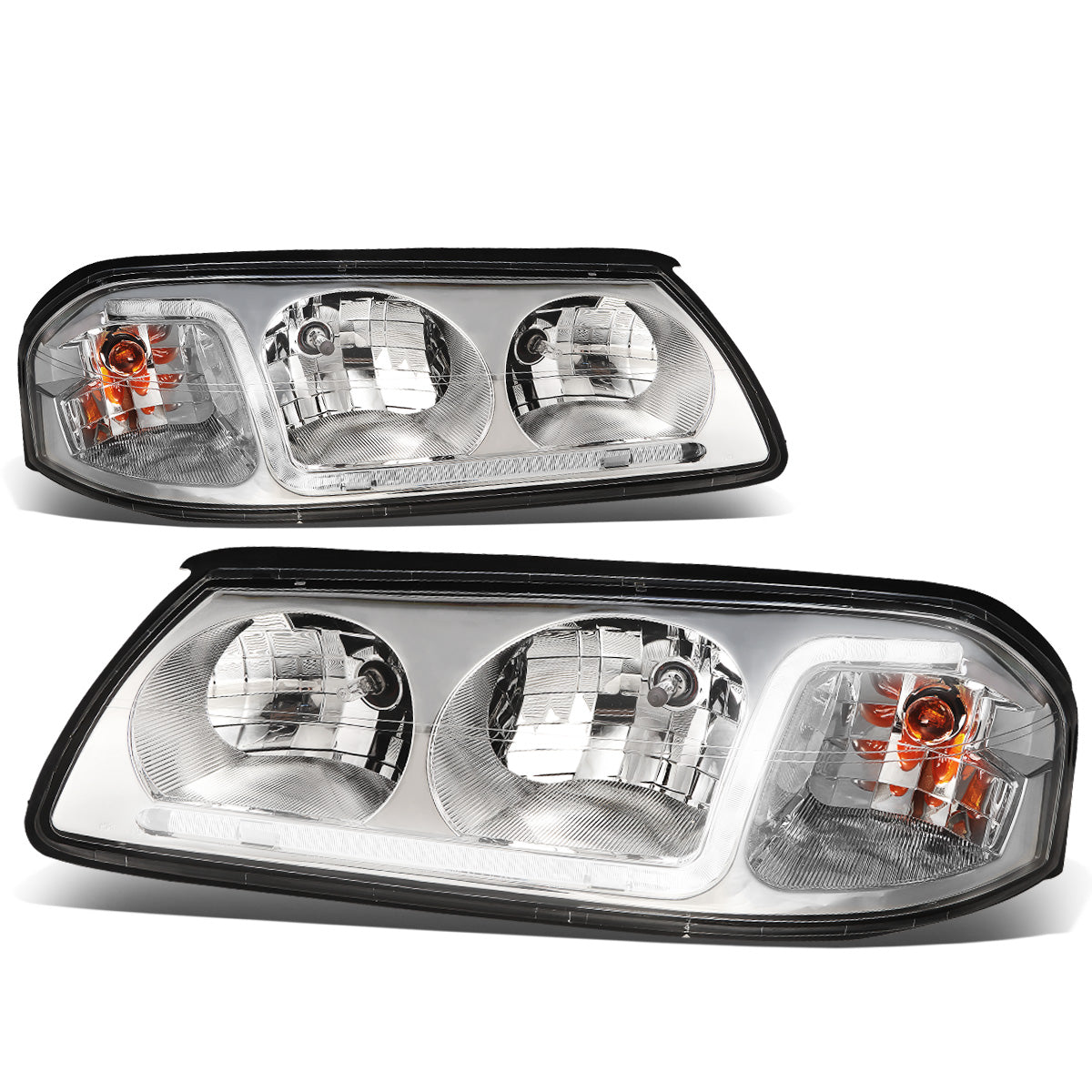 FAROS 00-05 CHEVY IMPALA 4-DOOR - LED DRL - CHROME HOUSING / CLEAR CORNER - 9006 LOW BEAM / 9005 HIGH BEAM