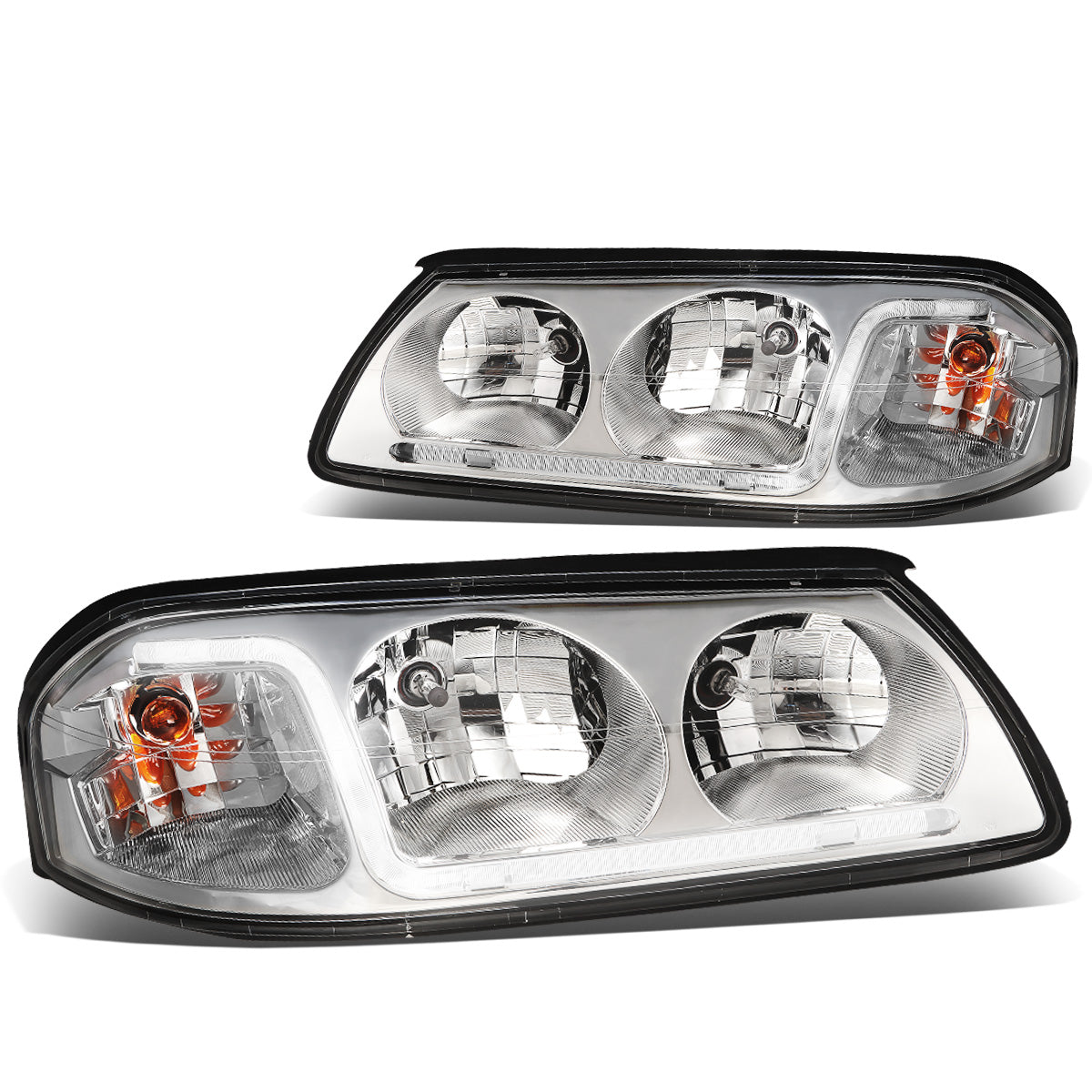 FAROS 00-05 CHEVY IMPALA 4-DOOR - LED DRL - CHROME HOUSING / CLEAR CORNER - 9006 LOW BEAM / 9005 HIGH BEAM