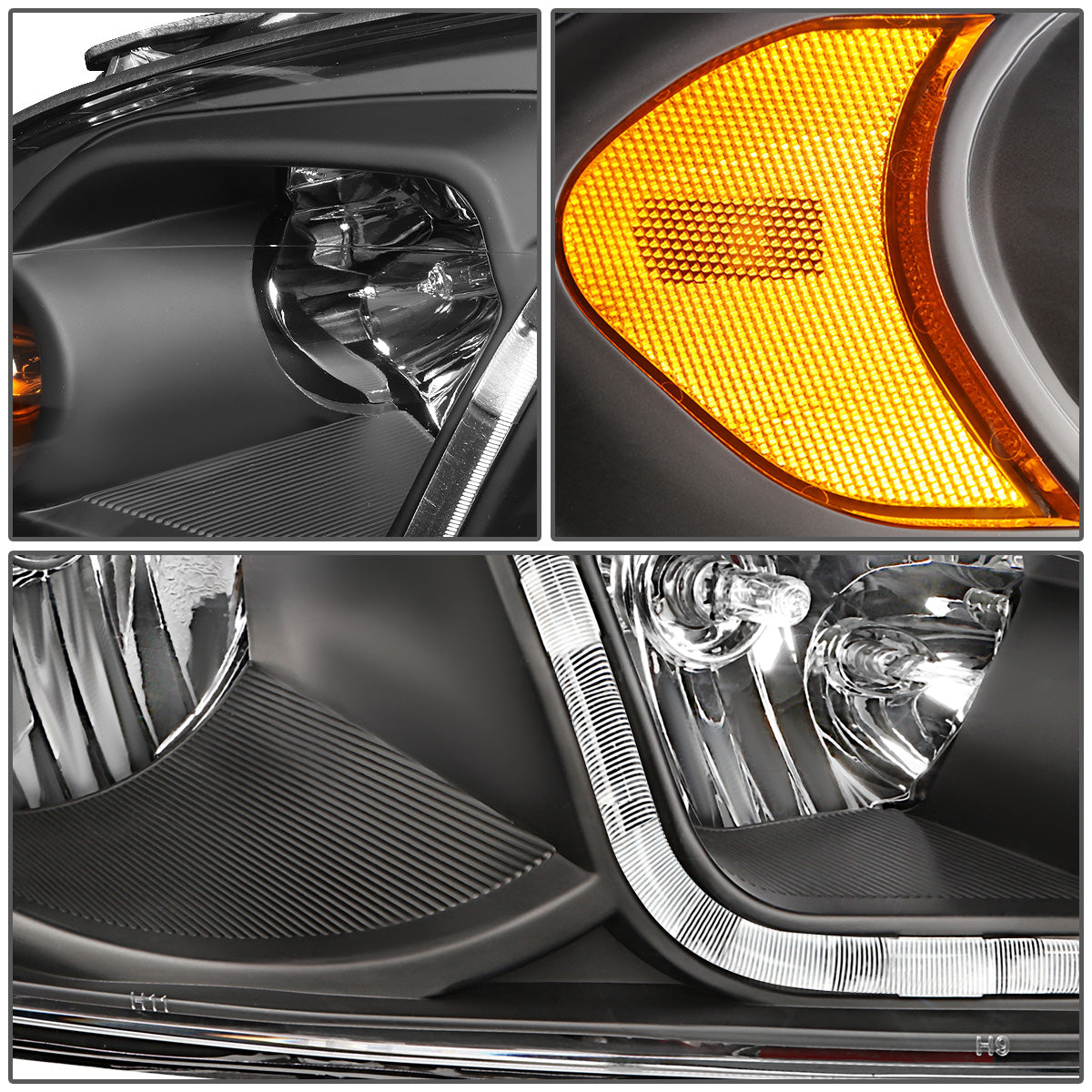 FAROS 06-13 CHEVY IMPALA / 06-07 MONTE CARLO / 14-16 CHEVY IMPALA LIMITED 2/4-DOOR - LED DRL - BLACK HOUSING / AMBER CORNER - H11 LOW BEAM / H9 HIGH BEAM