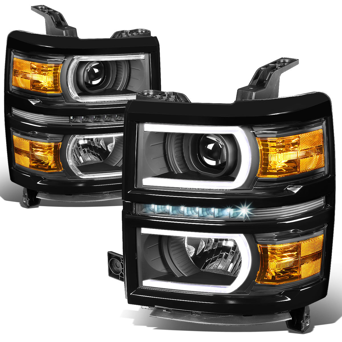 FAROS 14-15 CHEVROLET SILVERADO 1500 - LED DRL - BLACK HOUSING / AMBER CORNER - H1 LOW BEAM / 9005 HIGH BEAM