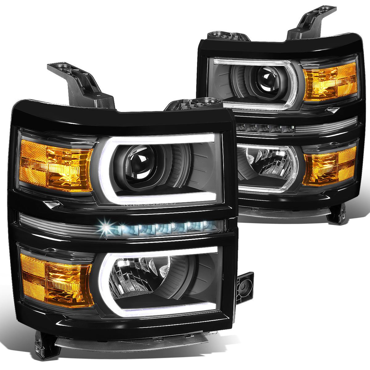 FAROS 14-15 CHEVROLET SILVERADO 1500 - LED DRL - BLACK HOUSING / AMBER CORNER - H1 LOW BEAM / 9005 HIGH BEAM