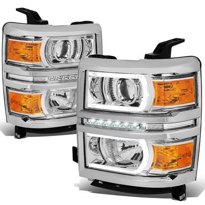 FAROS 14-15 CHEVROLET SILVERADO 1500 - LED DRL - CHROME HOUSING / AMBER CORNER - H1 LOW BEAM / 9005 HIGH BEAM