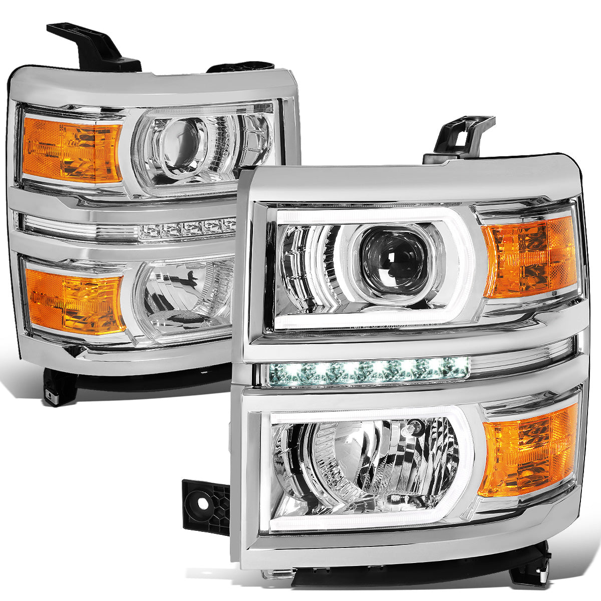 FAROS 14-15 CHEVROLET SILVERADO 1500 - LED DRL - CHROME HOUSING / AMBER CORNER - H1 LOW BEAM / 9005 HIGH BEAM