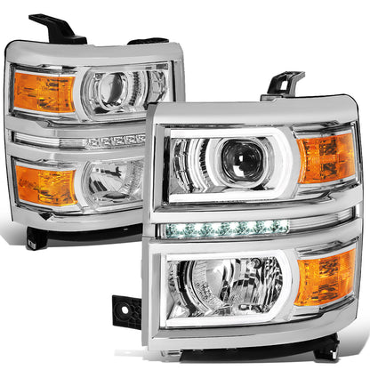 FAROS 14-15 CHEVROLET SILVERADO 1500 - LED DRL - CHROME HOUSING / AMBER CORNER - H1 LOW BEAM / 9005 HIGH BEAM