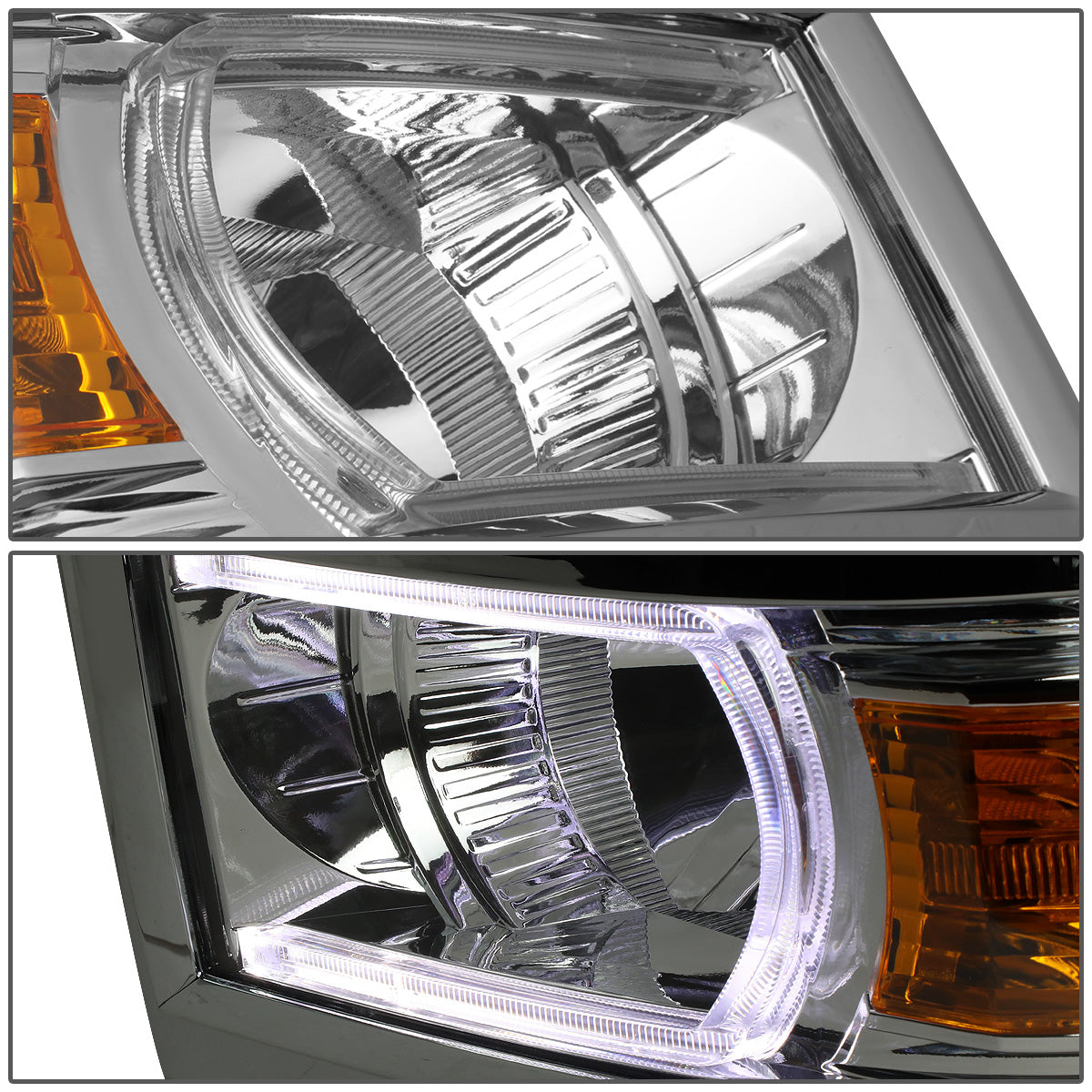 FAROS 14-15 CHEVROLET SILVERADO 1500 - LED DRL - CHROME HOUSING / AMBER CORNER - H1 LOW BEAM / 9005 HIGH BEAM
