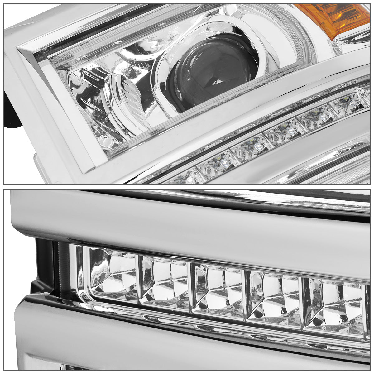 FAROS 14-15 CHEVROLET SILVERADO 1500 - LED DRL - CHROME HOUSING / AMBER CORNER - H1 LOW BEAM / 9005 HIGH BEAM