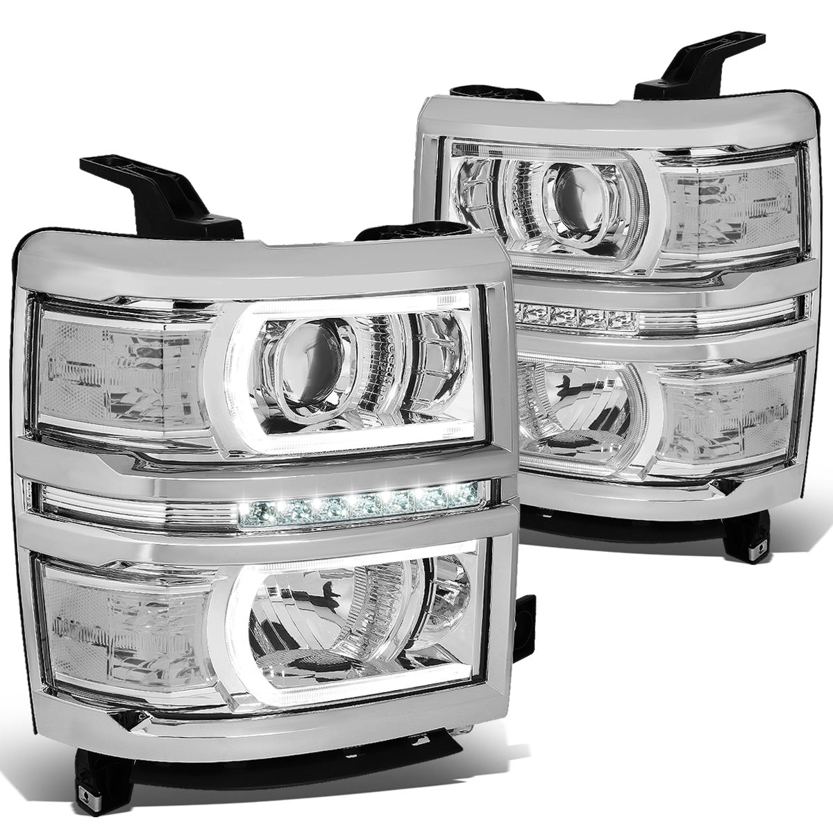 FAROS 14-15 CHEVROLET SILVERADO 1500 - LED DRL - CHROME HOUSING / CLEAR CORNER - H1 LOW BEAM / 9005 HIGH BEAM