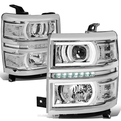 FAROS 14-15 CHEVROLET SILVERADO 1500 - LED DRL - CHROME HOUSING / CLEAR CORNER - H1 LOW BEAM / 9005 HIGH BEAM