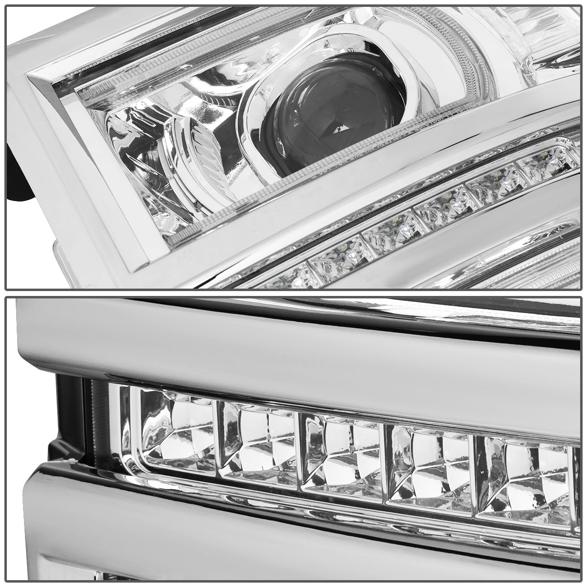 FAROS 14-15 CHEVROLET SILVERADO 1500 - LED DRL - CHROME HOUSING / CLEAR CORNER - H1 LOW BEAM / 9005 HIGH BEAM