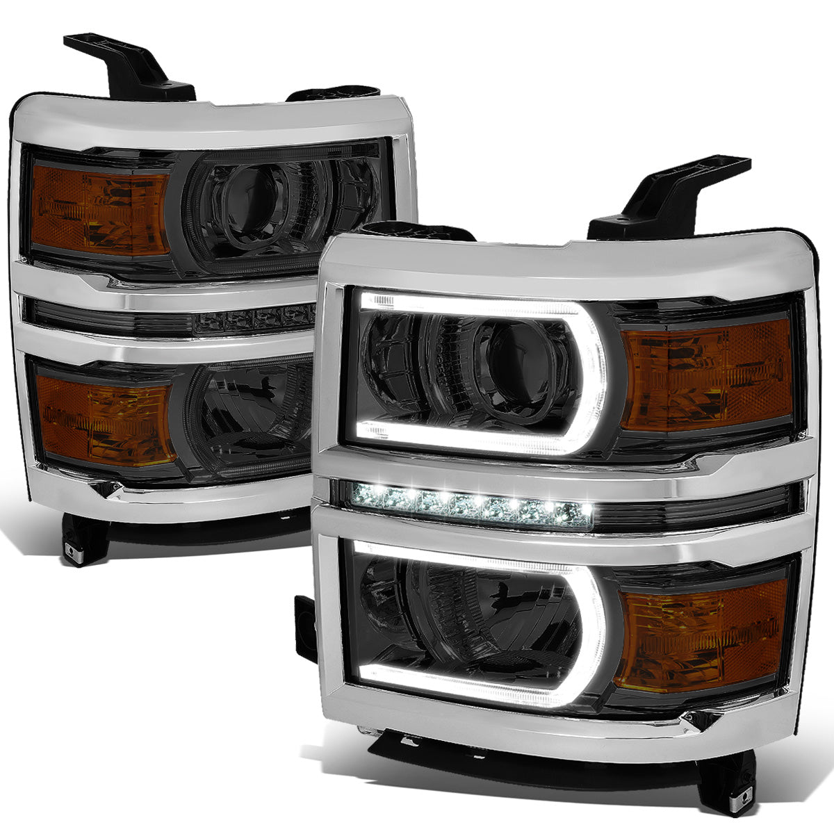 FAROS 14-15 CHEVROLET SILVERADO 1500 - LED DRL - SMOKE HOUSING / AMBER CORNER - H1 LOW BEAM / 9005 HIGH BEAM
