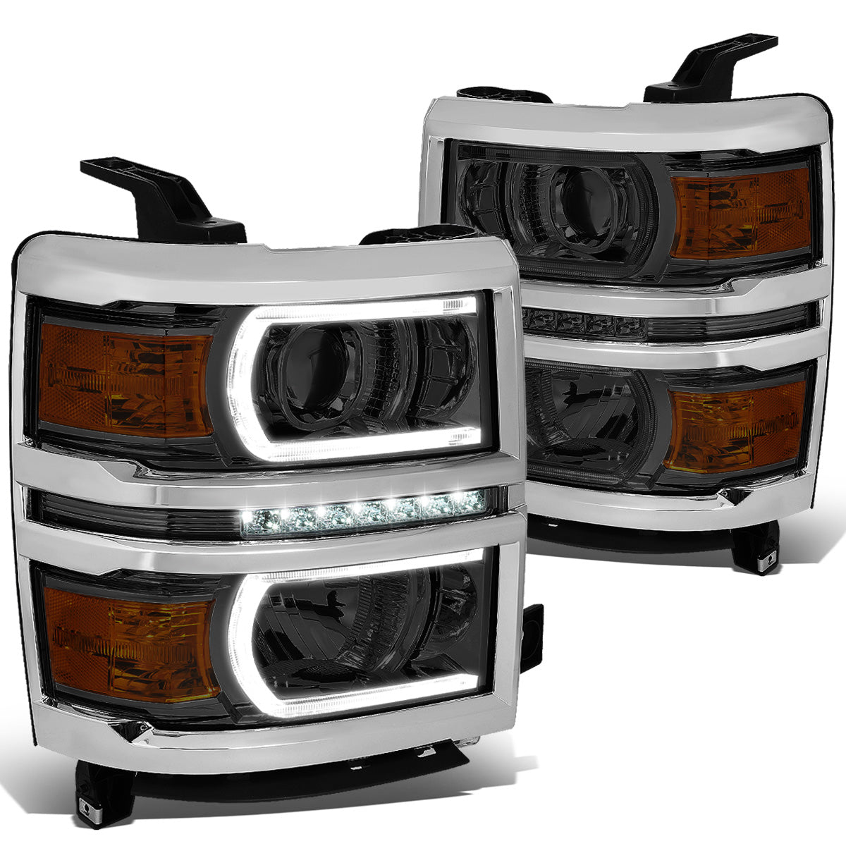 FAROS 14-15 CHEVROLET SILVERADO 1500 - LED DRL - SMOKE HOUSING / AMBER CORNER - H1 LOW BEAM / 9005 HIGH BEAM