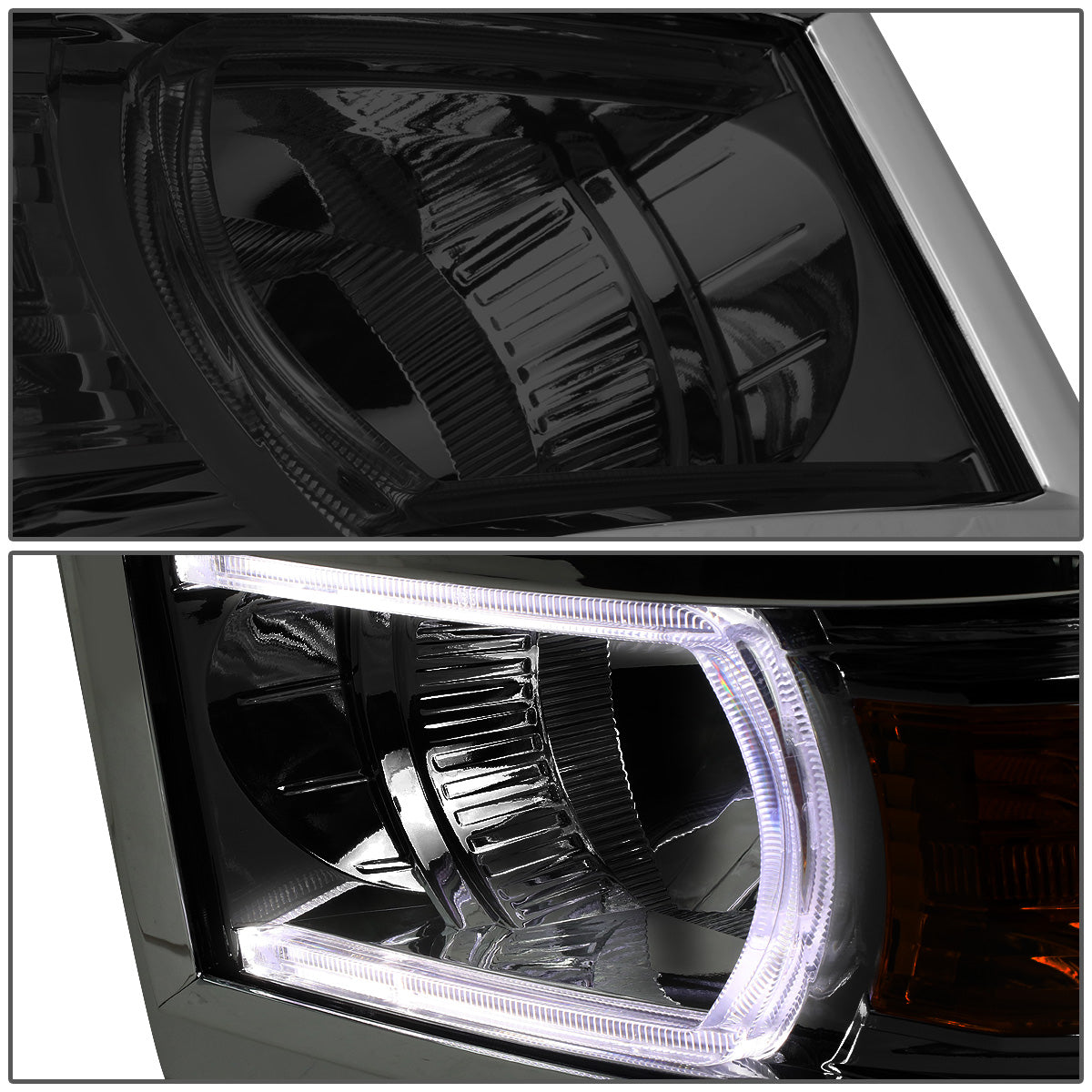 FAROS 14-15 CHEVROLET SILVERADO 1500 - LED DRL - SMOKE HOUSING / AMBER CORNER - H1 LOW BEAM / 9005 HIGH BEAM
