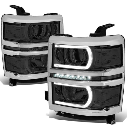 FAROS 14-15 CHEVROLET SILVERADO 1500 - LED DRL - SMOKE HOUSING / CLEAR CORNER - H1 LOW BEAM / 9005 HIGH BEAM