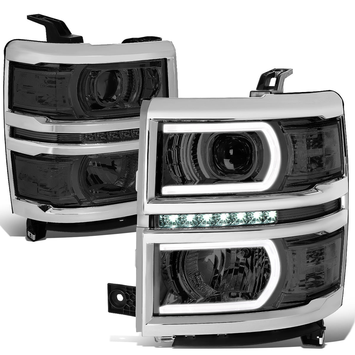 FAROS 14-15 CHEVROLET SILVERADO 1500 - LED DRL - SMOKE HOUSING / CLEAR CORNER - H1 LOW BEAM / 9005 HIGH BEAM