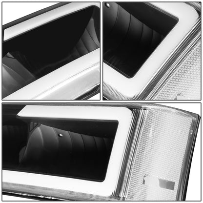 FAROS 03-06 CHEVY SILVERADO 1500, 2500, 3500 / 2007 CHEVY SILVERADO 1500, 2500, 3500 / 03-06 CHEVY AVALANCHE - FITS MODELS WITHOUT BODY CLADDING ONLY - FITS MODELS WITH HALOGEN HEADLIGHTS ONLY - LED DRL - 4PC - BLACK HOUSING / CLEAR CORNER