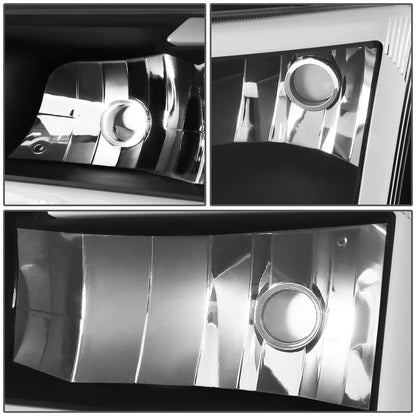 FAROS 03-06 CHEVY SILVERADO 1500, 2500, 3500 / 2007 CHEVY SILVERADO 1500, 2500, 3500 / 03-06 CHEVY AVALANCHE - FITS MODELS WITHOUT BODY CLADDING ONLY - FITS MODELS WITH HALOGEN HEADLIGHTS ONLY - LED DRL - 4PC - BLACK HOUSING / CLEAR CORNER