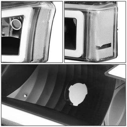 FAROS 03-06 CHEVY SILVERADO 1500, 2500, 3500 / 2007 CHEVY SILVERADO 1500, 2500, 3500 / 03-06 CHEVY AVALANCHE - FITS MODELS WITHOUT BODY CLADDING ONLY - FITS MODELS WITH HALOGEN HEADLIGHTS ONLY - LED DRL - 4PC - BLACK HOUSING / CLEAR CORNER