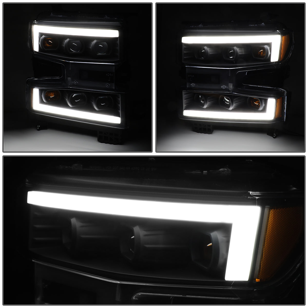 FAROS 19-21 CHEVY SILVERADO 1500 WT/CUSTOM/TRAIL BOSS ONLY / 22 SILVERADO 1500 LTD - LED DRL - QUAD PROJECTOR - BLACK HOUSING / AMBER CORNER - H1 HIGH / H1 LOW / 7444 SIGNAL - DOES NOT FIT FACTORY LED MODELS