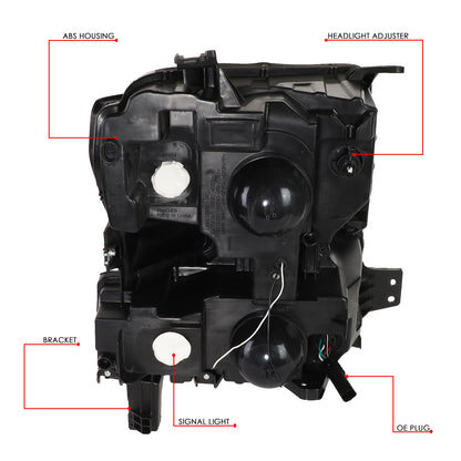 FAROS 19-21 CHEVY SILVERADO 1500 WT/CUSTOM/TRAIL BOSS ONLY / 22 SILVERADO 1500 LTD - LED DRL - QUAD PROJECTOR - BLACK HOUSING / AMBER CORNER - H1 HIGH / H1 LOW / 7444 SIGNAL - DOES NOT FIT FACTORY LED MODELS