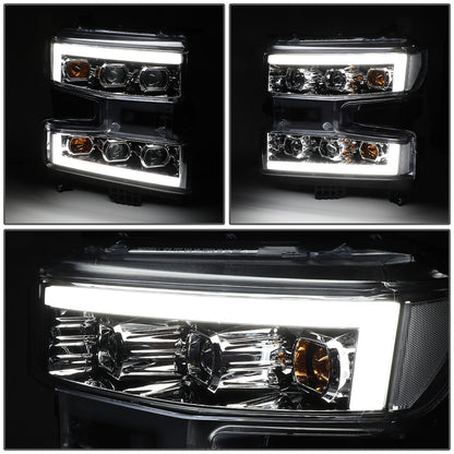 FAROS 19-21 CHEVY SILVERADO 1500 WT/CUSTOM/TRAIL BOSS ONLY / 22 SILVERADO 1500 LTD - LED DRL - QUAD PROJECTOR - CHROME HOUSING / CLEAR CORNER - H1 HIGH / H1 LOW / 7444 SIGNAL - DOES NOT FIT FACTORY LED MODELS