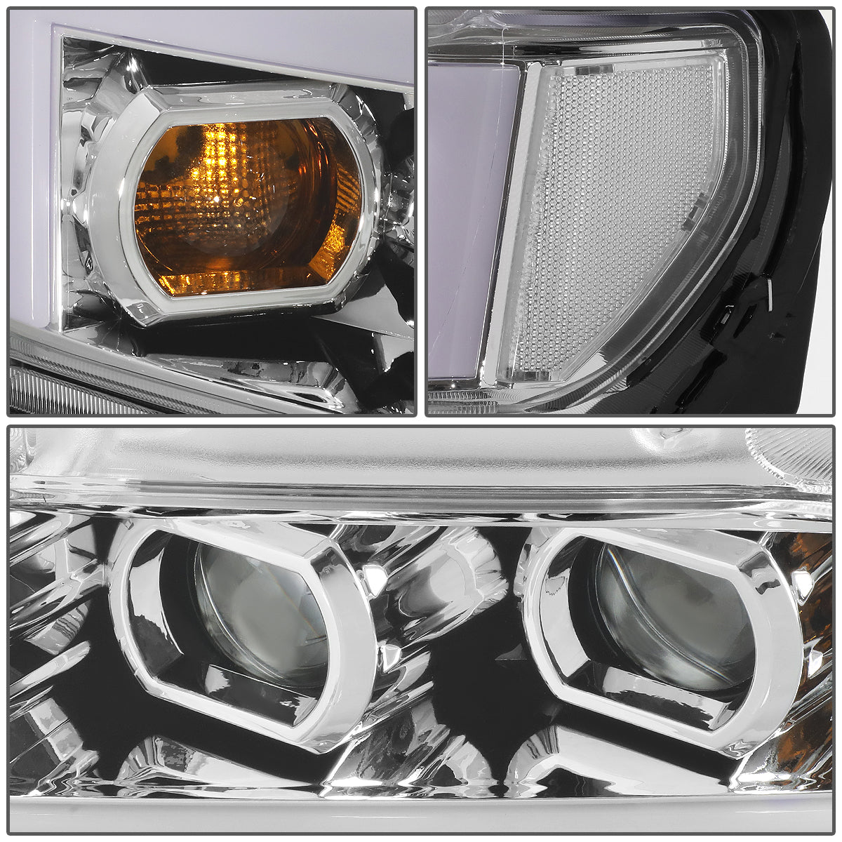 FAROS 19-21 CHEVY SILVERADO 1500 WT/CUSTOM/TRAIL BOSS ONLY / 22 SILVERADO 1500 LTD - LED DRL - QUAD PROJECTOR - CHROME HOUSING / CLEAR CORNER - H1 HIGH / H1 LOW / 7444 SIGNAL - DOES NOT FIT FACTORY LED MODELS