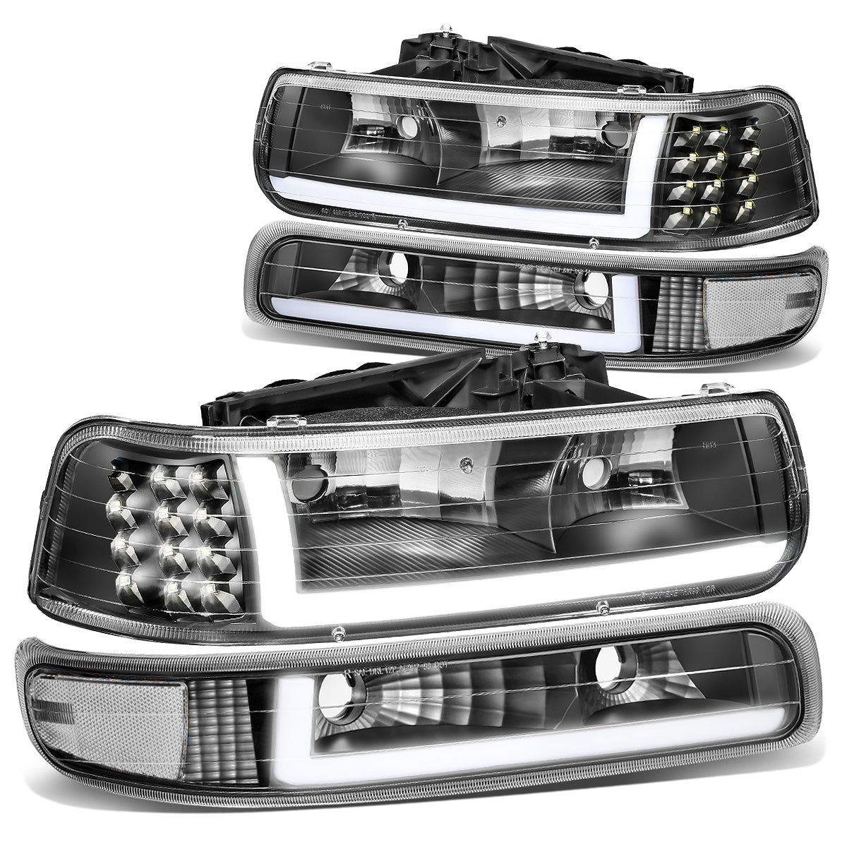 FAROS 99-02 CHEVY SILVERADO 1500, 2500 / 01-02 CHEVY SILVERADO 1500HD, SILVERADO 2500HD, SILVERADO 3500 / 00-06 CHEVY SUBURBAN 1500, SUBURBAN 2500, TAHOE - LED DRL - DRL REQUIRES WIRING INTO EXISTING LIGHTING HARNESS - 4PC - BLACK HOUSING / CLEAR CORNER